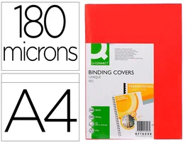 Q-connect Tapas de Encuadernación PVC DIN A4 Opaca Rojo 180 Micras Caja 100 Unidades