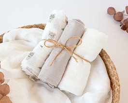 KioKids Set de 3 Muselinas de Bambú 70x70 cm - Gris, Blanco y Ratoncitos