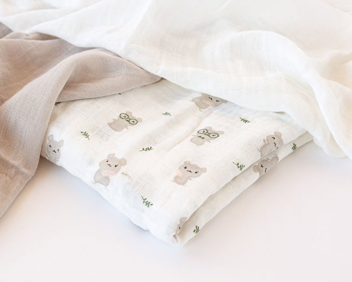 KioKids Set de 3 Muselinas de Bambú 70x70 cm - Gris, Blanco y Ratoncitos