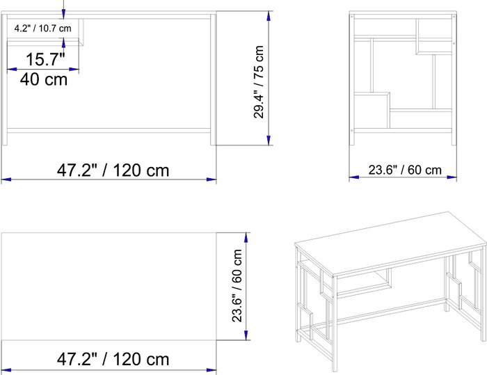 Hanah Home Mesa de Estudio Blanca 120x60x75 cm Escritorio Diseño Escandinavo