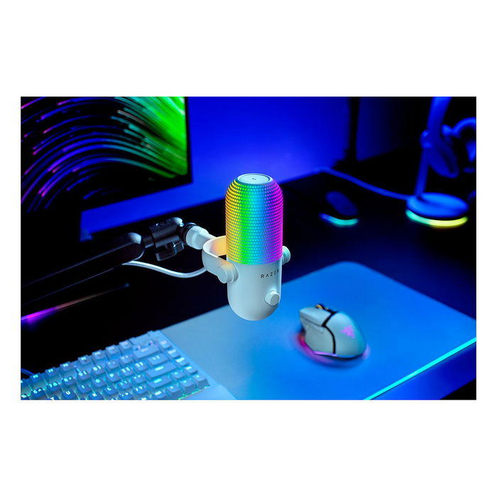 Razer Seiren V3 Chroma - Micrófono para Streaming, USB, RGB, Blanco / RZ19-05060200-R3M1