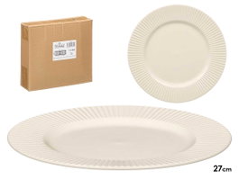 VESSIA Plato llano de porcelana relieve rayas 27cm Blanco