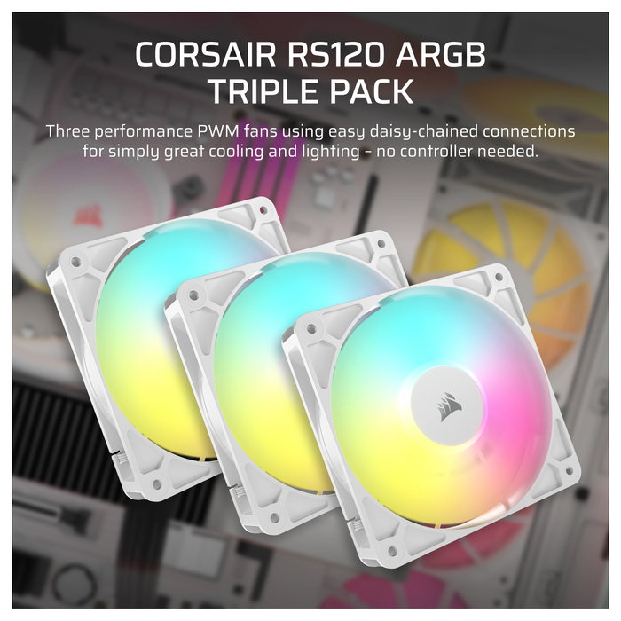 Corsair RS120 ARGB Ventilador de Carcasa 120 mm Blanco (Pack de 3) Corsair RS120 ARGB Ventilador de Carcasa 120 mm Blanco (Pack de 3)