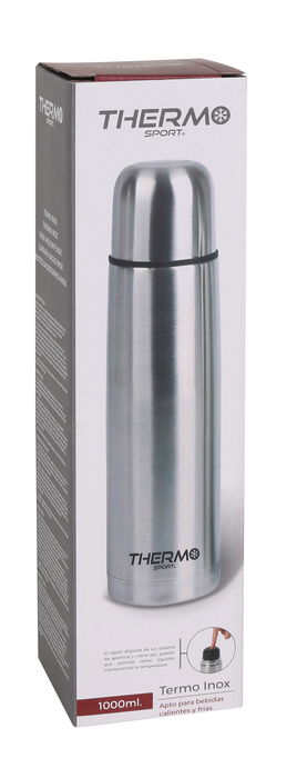 Thermosport Termo Inox 1000ml - Botella Térmica de Acero Inoxidable para Bebidas Frías y Calientes, Ideal para Viajes y Deporte, Capacidad 1 Litro (1000 ml) (6 Unidades)