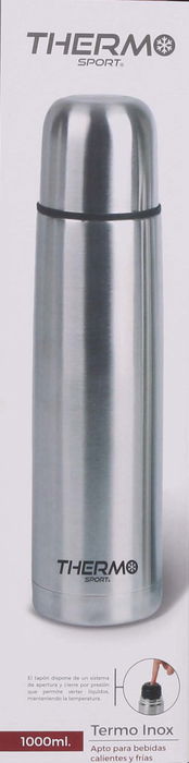Thermosport Termo Inox 1000ml - Botella Térmica de Acero Inoxidable para Bebidas Frías y Calientes, Ideal para Viajes y Deporte, Capacidad 1 Litro (1000 ml) (6 Unidades)