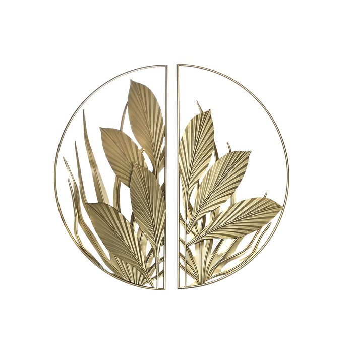 DKD Home Decor Set de 2 Decoraciones de Pared de Hojas en Metal Dorado 80x80 cm