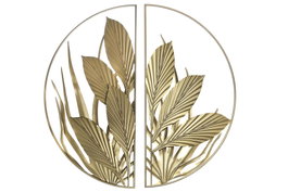 DKD Home Decor Set de 2 Decoraciones de Pared de Hojas en Metal Dorado 80x80 cm