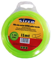 SIFER Hilo Desbrozadora Verde Redondo 2.00 mm x 15 m