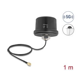 DeLOCK Antena Exterior Omnidireccional ULA100 SMA 5G LTE GNSS WiFi 6, 3.3 dBi, Frecuencia 0.617-5.925 GHz, Cable 1 m, Montaje en Techo, Negro