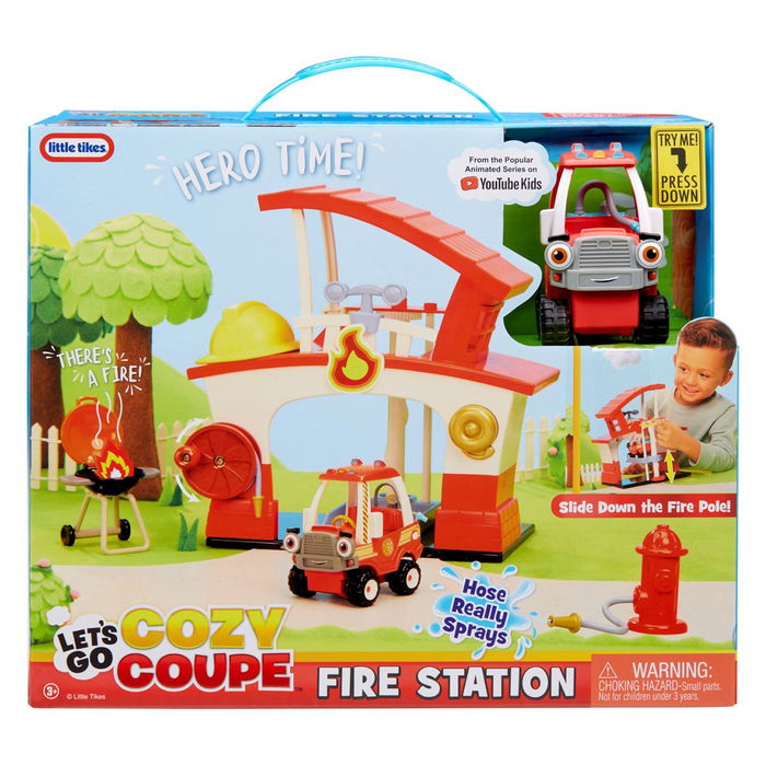 Mga Let's Go Cozy Coupe Estación de Bomberos 661310 con Camión de Bomberos, Boca de Incendios y Sombrero para +18 Meses