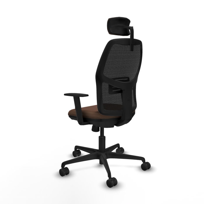 Silla de oficina Alfera con mecanismo Sincro tapizada con Tela color Marrón oscuro y malla color Negro. Equipada con lumbar 1D, Brazos 1D, Cabecero 2D y Ruedas 65mm nailon Silla de oficina Alfera con mecanismo Sincro tapizada con Tela color Marrón oscuro y malla color Negro. Equipada con lumbar 1D, Brazos 1D, Cabecero 2D y Ruedas 65mm nailon