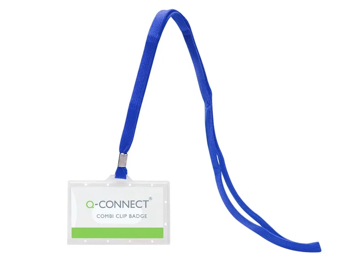 Q-connect Identificador kf17112 con Cordón Plano Azul y Apertura Lateral, 94x60 mm