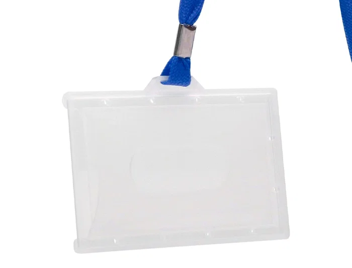 Q-connect Identificador kf17112 con Cordón Plano Azul y Apertura Lateral, 94x60 mm