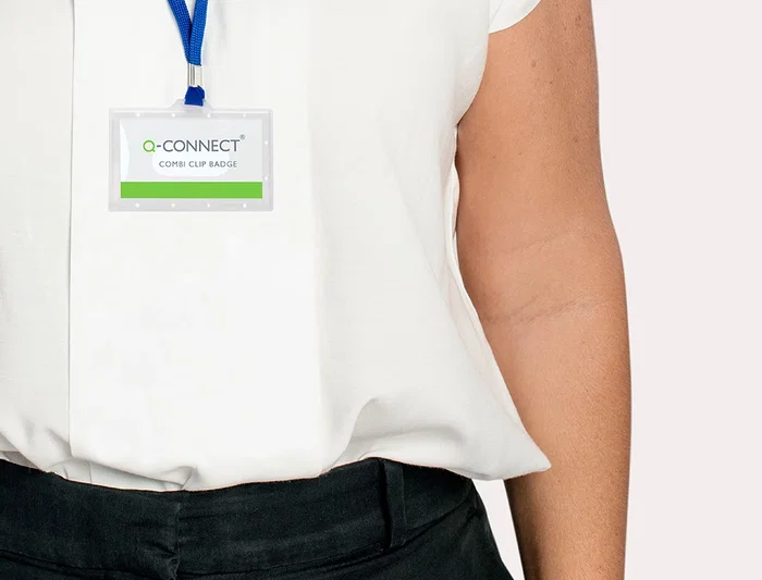 Q-connect Identificador kf17112 con Cordón Plano Azul y Apertura Lateral, 94x60 mm