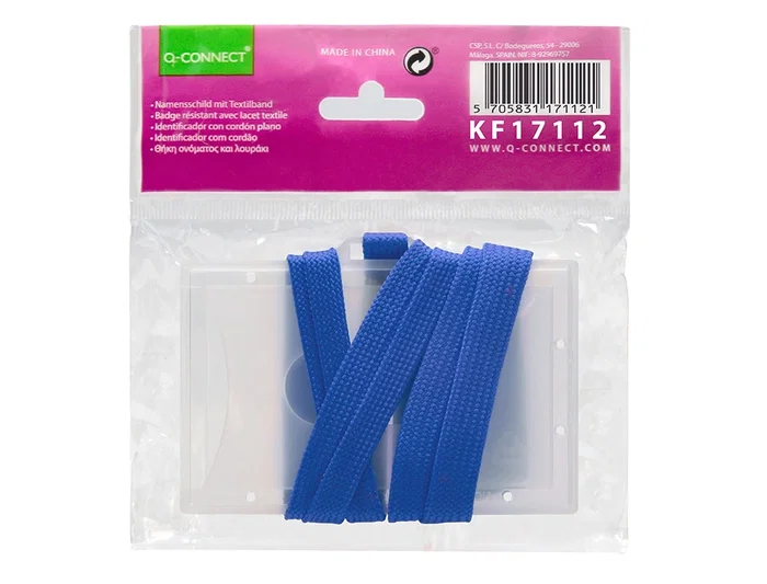 Q-connect Identificador kf17112 con Cordón Plano Azul y Apertura Lateral, 94x60 mm