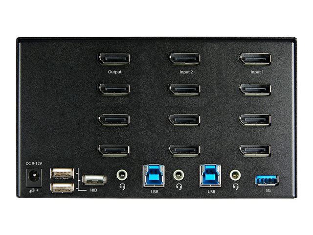 StarTech.com Switch KVM de 2 Puertos para 4 Monitores DisplayPort 1.2, 4K UHD 60Hz, Negro