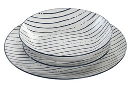 DKD Home Decor Juego de Vajilla de Porcelana 18 Piezas con Rayas Azules