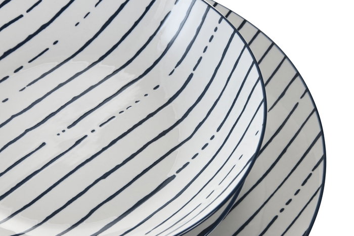 DKD Home Decor Juego de Vajilla de Porcelana 18 Piezas con Rayas Azules DKD Home Decor Juego de Vajilla de Porcelana 18 Piezas con Rayas Azules