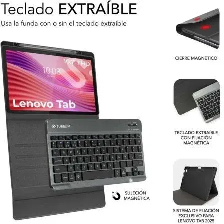 Subblim Funda con Teclado Bluetooth 5.2 para Lenovo Tab 10.1" 2025 Negra SUBKT3-BTL320