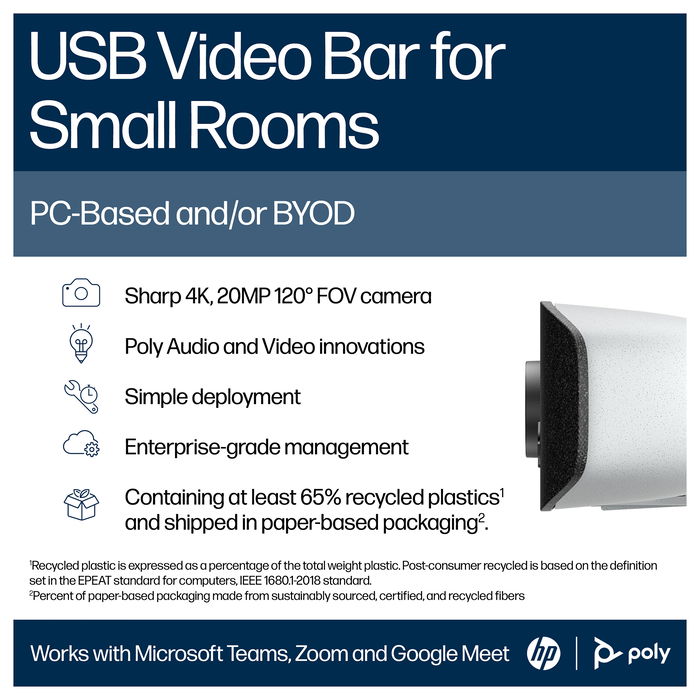 HP Poly Studio V12 Video Bar USB, Sin Fuente de Alimentación, EMEA INTL Inglés, Enchufe Euro