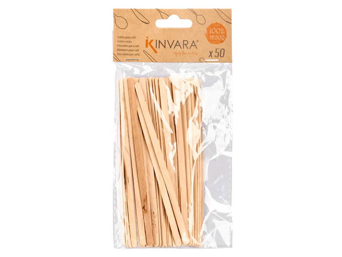 Kinvara Set 50 Palitos para Café de Madera (Abedul) Marrón 10x20x0.5 cm (Set de 36)