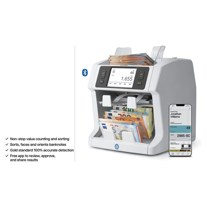Safescan 2995-SC Contador de billetes Blanco con Doble Bandeja