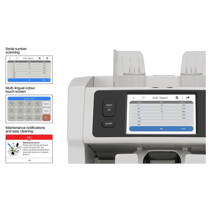 Safescan 2995-SC Contador de billetes Blanco con Doble Bandeja