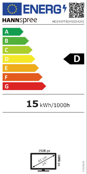 Hannspree HO245PTB Monitor Táctil 23.8" Full HD IPS 1920x1080 con Puertos HDMI, DisplayPort y VGA, Multi-Touch, Negro