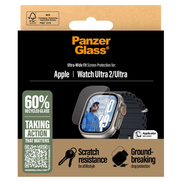 PanzerGlass Protector de Pantalla para Apple Watch Ultra 49mm (Ultra 2/Ultra 3)