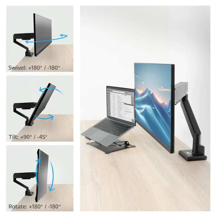 Act AC8311 Soporte de Escritorio para Monitor con Resorte de Gas, Negro