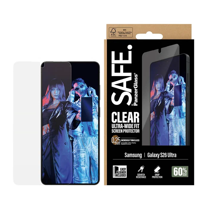 PanzerGlass Protector de Pantalla SAFE para Samsung Galaxy S26 Ultra | Ultra-Wide Fit con EasyAligner | Aplicación en Seco, Resistente a Rayones y Golpes