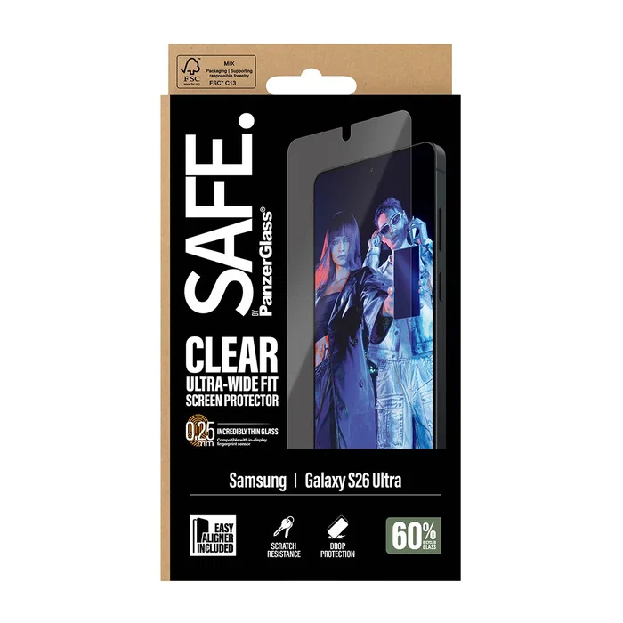 PanzerGlass Protector de Pantalla SAFE para Samsung Galaxy S26 Ultra | Ultra-Wide Fit con EasyAligner | Aplicación en Seco, Resistente a Rayones y Golpes