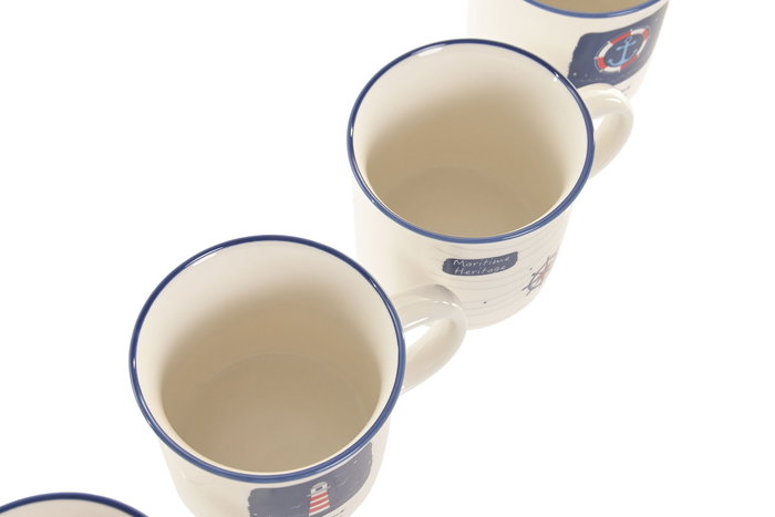 DKD Home Decor Taza Blanco Azul Marino 9.5 x 9 x 12.5 cm (12 Unidades) 350ml Porcelana Apto Microondas y Lavavajillas