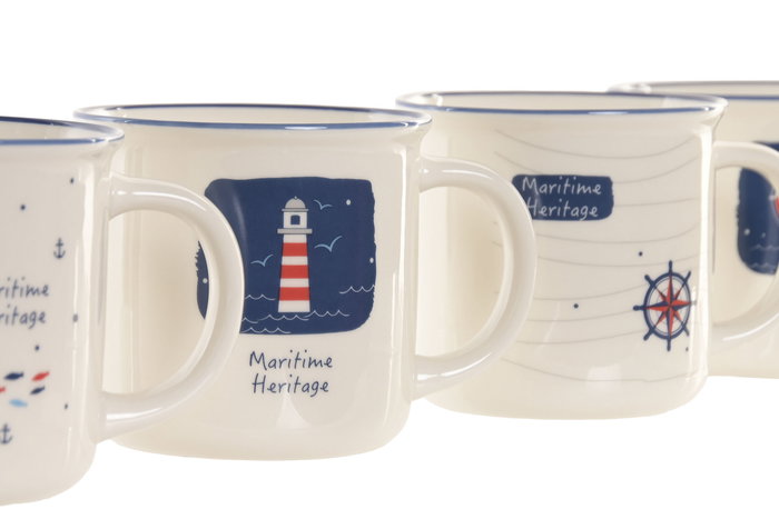 DKD Home Decor Taza Blanco Azul Marino 9.5 x 9 x 12.5 cm (12 Unidades) 350ml Porcelana Apto Microondas y Lavavajillas