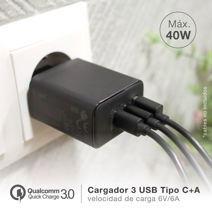 GSC Evolution Cargador 230V con 1xQC3.0 y 2xTipo C GSC Evolution Cargador 230V con 1xQC3.0 y 2xTipo C