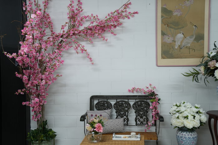 Oplante Vara Flor de Manzano Rosa Artificial de Tela 96 cm Alto x 12 cm Ancho