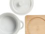 Vessia Cazuela Redonda de Cerámica con Base de Bambú Blanca y Natural 13.5x10.5x8.5 cm (Set de 24)