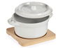 Vessia Cazuela Redonda de Cerámica con Base de Bambú Blanca y Natural 13.5x10.5x8.5 cm (Set de 24)