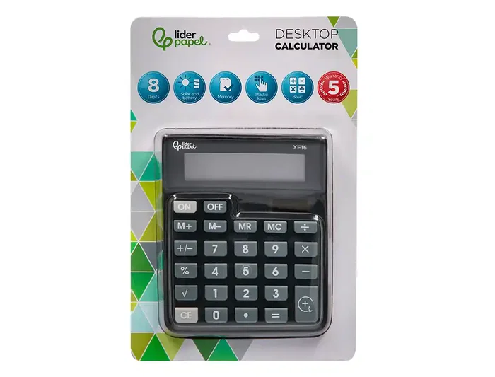 Liderpapel xf16 Calculadora Sobremesa 8 Dígitos Solar y Pilas Negro 127x105x24 mm