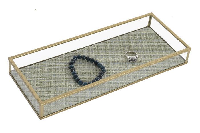 DKD Home Decor Bandeja de Cristal y Metal Verde y Dorado