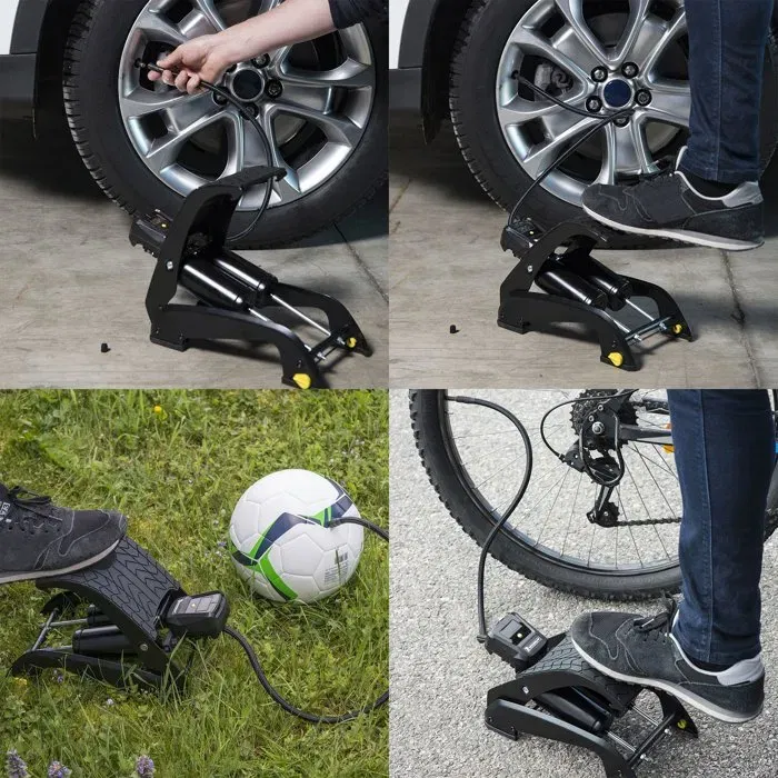 Michelin Bomba de Pie Doble Pistón con Manómetro Digital 7 Bares Precisión 0.05 Bares Manguera 60cm