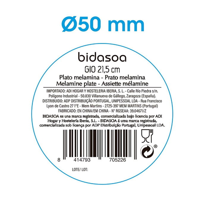 Plato Llano Bicolor Melamina Gio Bidasoa 21,5x21,5 cm (24 Unidades)