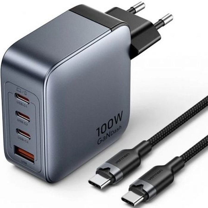 Vention Cargador de Pared GaN 100W TZ-FETH0-EU con 3xUSB-C y 1xUSB-A Gris Vention Cargador de Pared GaN 100W TZ-FETH0-EU con 3xUSB-C y 1xUSB-A Gris