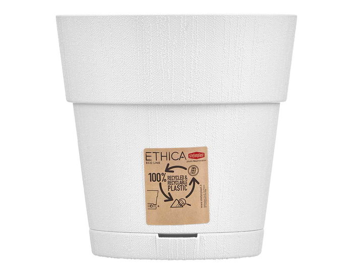 Stefanplast Maceta Plástico Blanca Ethica 20 cm con Reserva de Agua (100% Reciclado) (Set de 12)
