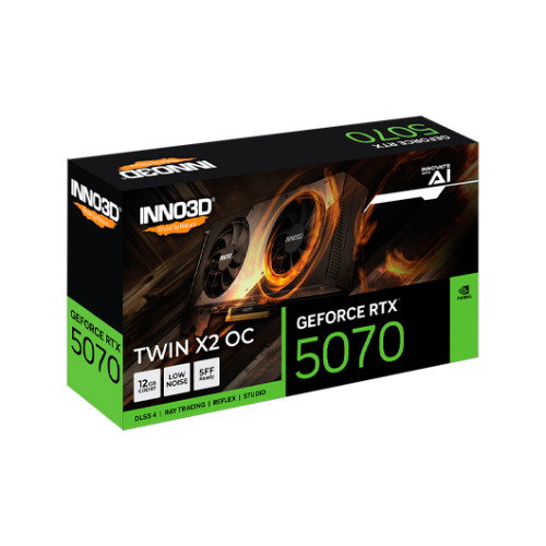 Inno3D Tarjeta Gráfica GeForce RTX 5070 TWIN X2 OC 12GB GDDR7 192-bit 2 Fans 3xDP 1xHDMI NVIDIA Blackwell DLSS4