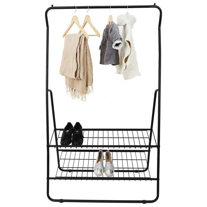 Home Deco Factory Perchero Metálico con Zapatero y 2 Baldas de Rejilla 93x47x159 cm