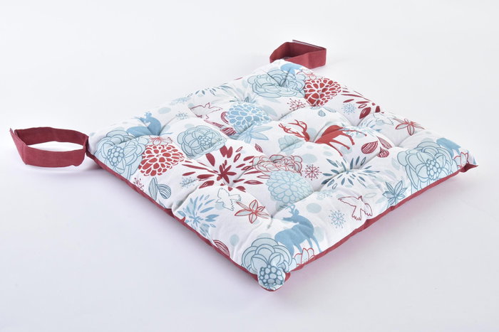 DKD Home Decor Cojín Silla Navidad Reno Azul Celeste y Rojo 40x4x40 cm Algodón Polyester Velcro 4 Unidades