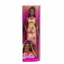 Barbie Fashionista con vestido de flores y cuadros naranja y blanco
