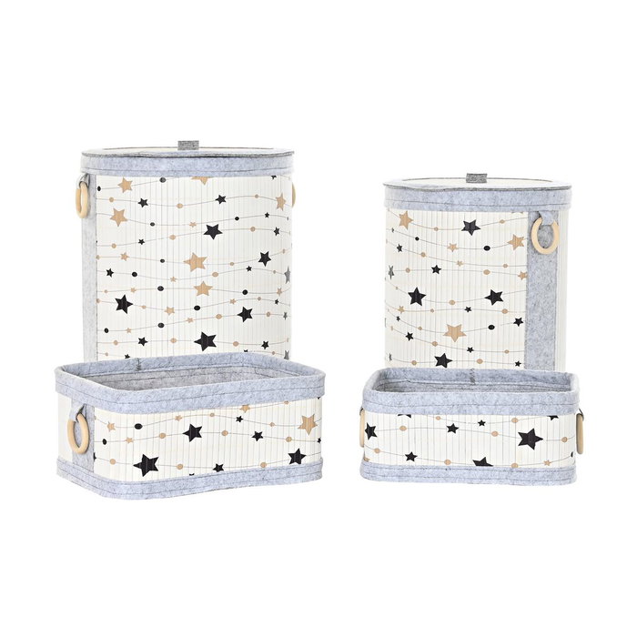 DKD Home Decor Set de 4 Cestas de Bambú y Fieltro con Estrellas