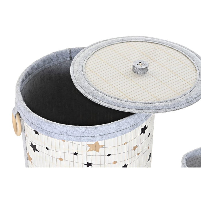 DKD Home Decor Set de 4 Cestas de Bambú y Fieltro con Estrellas